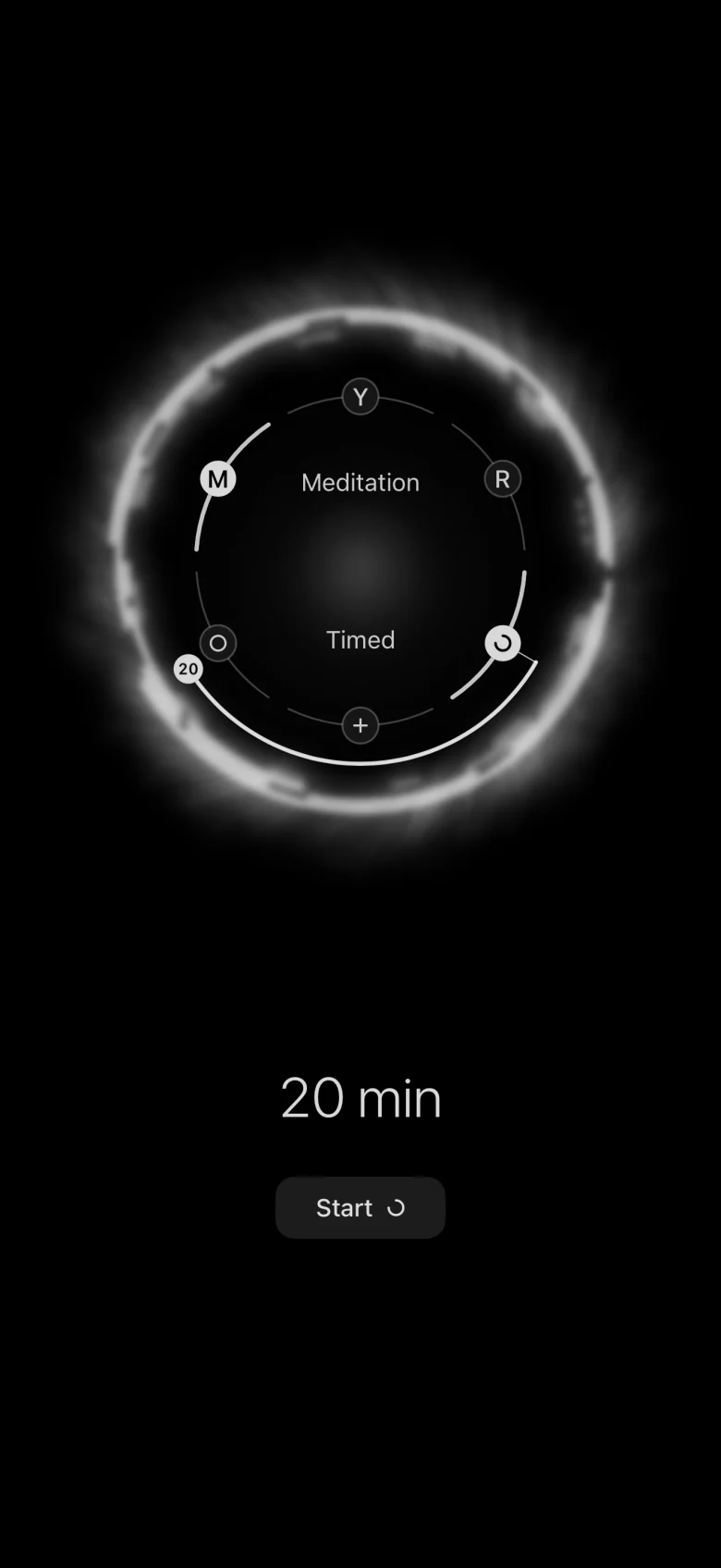 The dial open around the rings: Meditation, Timed, 20 min.